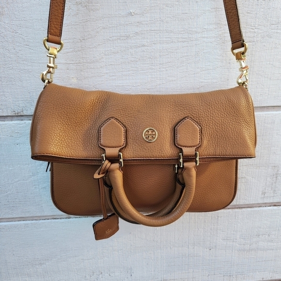 Tory BurchWomen's Brown Robinson Pebbled Fold-Over Messenger - Picture 2 of 14